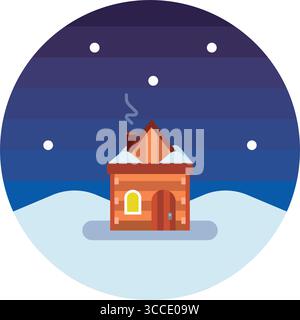 Cabine avec cheminée en chute de neige. Vecteur Illustration de Vecteur