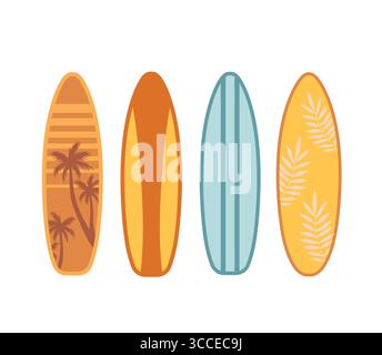 Ensemble d'illustration vectorielle de planche de surf de dessin animé. Icônes de surf sur fond blanc Illustration de Vecteur
