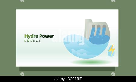 concept d'énergie hydroélectrique. centrale hydroélectrique. modèle moderne de taille d'écran de style propre pour le web ou l'illustration vectorielle de présentation Illustration de Vecteur