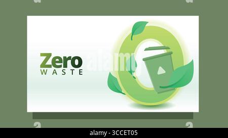 concept zéro déchet. videz la corbeille et les leves et zéro texte. modèle moderne de taille d'écran de style propre pour le web ou l'illustration vectorielle de présentation Illustration de Vecteur