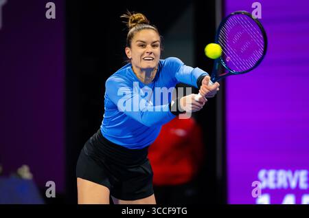 16 février 2023, DOHA, QATAR : Maria Sakkari de Grèce en action lors du quart de finale du tournoi de tennis Qatar Totalenergies Open WTA 500 2023 (crédit image : © Rob Prange/AFP7 via ZUMA Press Wire) Banque D'Images