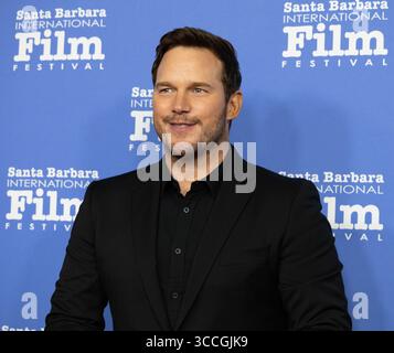 16 février 2023, Santa Barbara, Californie, États-Unis : Chris Pratt, producteur exécutif du documentaire â€œHelen Believeâ€ et star des Gardiens de la Galaxie et du Jurassic Park, sur le tapis rouge au Festival International du film de Santa Barbara, le 16 février 2023, au Théâtre historique Arlington de Santa Barbara. (Crédit image : © Amy Katz/ZUMA Press Wire) Banque D'Images
