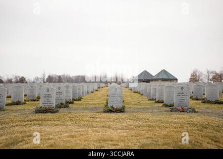 8 janvier 2023, Elwood, Illinois, États-Unis : vue du cimetière national Abraham Lincoln près d'Elwood Illinois. Le cimetière national Abraham Lincoln occupe la partie nord-ouest de l'ancienne usine de munitions de l'armée de Joliet, et est à environ 50 miles au sud-ouest de Chicago. Le cimetière porte le nom du 16e président des États-Unis et fondateur des cimetières nationaux des États-Unis. (Crédit image : © Alan look/ZUMA Press Wire) Banque D'Images