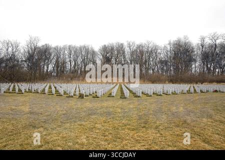 8 janvier 2023, Elwood, Illinois, États-Unis : vue du cimetière national Abraham Lincoln près d'Elwood Illinois. Le cimetière national Abraham Lincoln occupe la partie nord-ouest de l'ancienne usine de munitions de l'armée de Joliet, et est à environ 50 miles au sud-ouest de Chicago. Le cimetière porte le nom du 16e président des États-Unis et fondateur des cimetières nationaux des États-Unis. (Crédit image : © Alan look/ZUMA Press Wire) Banque D'Images
