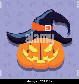 Décoration citrouille chapeau de sorcière. Vecteur Illustration de Vecteur