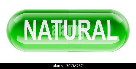 Pilule naturelle, verte. Rendu 3D isolé sur fond blanc Banque D'Images