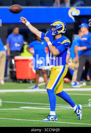 12 août 2023, Inglewood, Californie, États-Unis : 11 Brett Rypien, QB des Rams de Los Angeles pendant les échauffements avant leur match de pré-saison NFL contre les Chargers de Los Angeles le samedi 12 août 2023 au SoFi Stadium à Inglewood, Californie. Les béliers perdent contre les chargeurs, 34-17. JAVIER ROJAS/PI (crédit image : © PI via ZUMA Press Wire) Banque D'Images