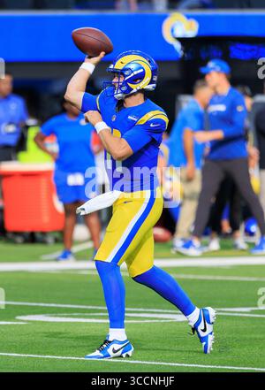 12 août 2023, Inglewood, Californie, États-Unis : 11 Brett Rypien, QB des Rams de Los Angeles pendant les échauffements avant leur match de pré-saison NFL contre les Chargers de Los Angeles le samedi 12 août 2023 au SoFi Stadium à Inglewood, Californie. Les béliers perdent contre les chargeurs, 34-17. JAVIER ROJAS/PI (crédit image : © PI via ZUMA Press Wire) Banque D'Images