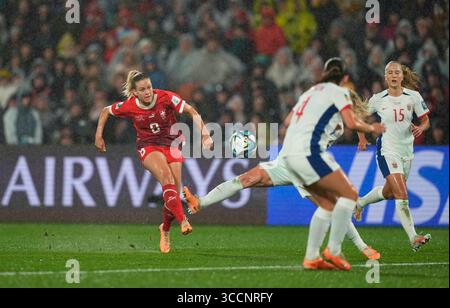 Juillet 25 2023 : Nadine Riesen (Suisse) tire au but lors d'un match du Groupe A - Coupe du monde féminine de la FIFA, Australie et Nouvelle-Zélande 2023, Suisse vs Norvège, au FMG Stadium Waikato, Hamilton, Nouvelle-Zélande. Kim Price/CSM (crédit image : © Kim Price/CSM via ZUMA Press Wire) Banque D'Images