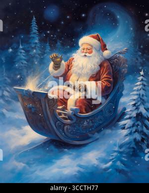 2 juillet 2023, Laponie, FINLANDE : graphisme décorations de Noël du Père Noël. Un rêve étoilé sous la lueur des constellations de toile cosmique, le traîneau magique du Père Noël rempli de cadeaux et de cadeaux de Noël plané avec le Père Noël comme guide, un voyage céleste à travers les galaxies et les traces des comètes (crédit image : © Sergi Reboredo/ZUMA Press Wire) Banque D'Images