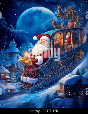 2 juillet 2023, Laponie, FINLANDE : graphisme décorations de Noël du Père Noël. Un rêve étoilé sous la lueur des constellations de toile cosmique, le traîneau magique du Père Noël rempli de cadeaux et de cadeaux de Noël plané avec le Père Noël comme guide, un voyage céleste à travers les galaxies et les traces des comètes (crédit image : © Sergi Reboredo/ZUMA Press Wire) Banque D'Images