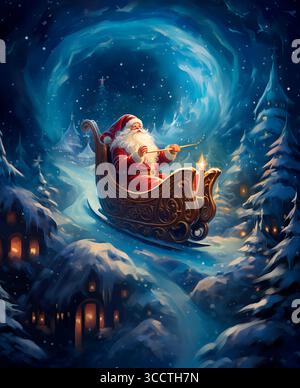 2 juillet 2023, Laponie, FINLANDE : graphisme décorations de Noël du Père Noël. Un rêve étoilé sous la lueur des constellations de toile cosmique, le traîneau magique du Père Noël rempli de cadeaux et de cadeaux de Noël plané avec le Père Noël comme guide, un voyage céleste à travers les galaxies et les traces des comètes (crédit image : © Sergi Reboredo/ZUMA Press Wire) Banque D'Images