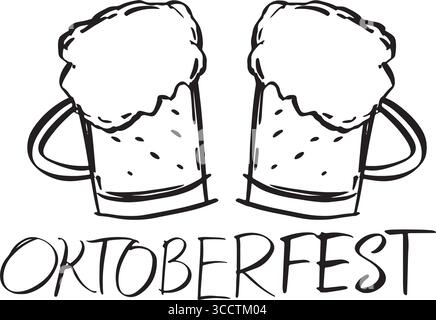 Oktoberfest verre à bière dessin d'objet de couleur noire icône symbole d'octobre mois oktoberfest fête de la bière bavaroise fête de la culture allemande alcool munic Illustration de Vecteur