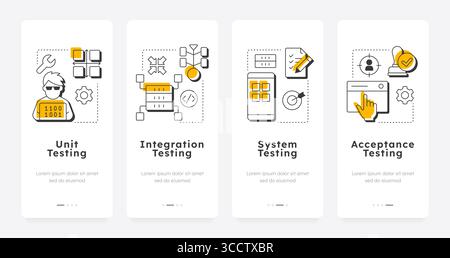 Niveaux de test logiciel écrans d'intégration des applications mobiles Illustration de Vecteur