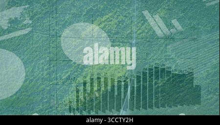 Affichage d'un graphique à barres vert foncé au-dessus de la canopée aérienne de la forêt, avec des lignes de grille et des étiquettes numériques Banque D'Images