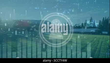 Affichage de l'icône centrale de l'utilisateur flottant au-dessus du champ de l'exploitation, avec des superpositions de barres, de lignes et de chandeliers Banque D'Images