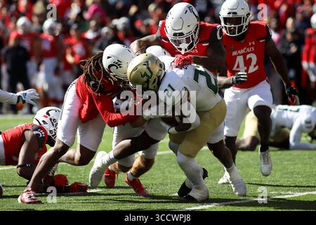 8 octobre 2022 : RB Brian Battle of the South Florida Bulls est attaqué par des joueurs des Cincinnati Bearcats lors d'un match de football NCAA entre les Cincinnati Bearcats et les Indiana Hoosiers au Nippert Stadium de Cincinnati, Ohio. Kevin Schultz/CSM (crédit image : © Kevin Schultz/CSM via ZUMA Press Wire) Banque D'Images