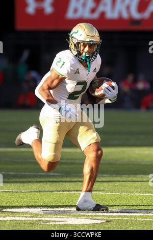 8 octobre 2022 : RB Brian Battle of the South Florida Bulls dirige la balle lors d'un match de football NCAA entre les Bearcats de Cincinnati et les Hoosiers de l'Indiana au Nippert Stadium de Cincinnati, Ohio. Kevin Schultz/CSM (crédit image : © Kevin Schultz/CSM via ZUMA Press Wire) Banque D'Images