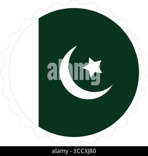 Un design circulaire mettant en valeur le croissant de lune et l'emblème d'étoile du Pakistan sur un fond vert foncé. Cette conception reflète la fierté nationale et est Illustration de Vecteur