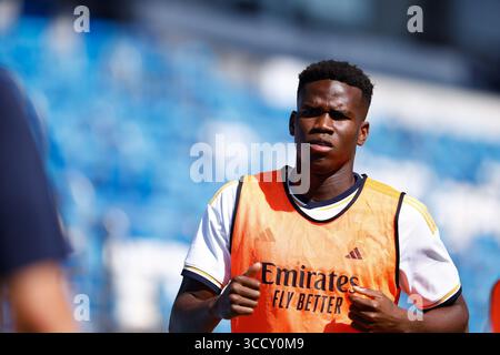 12 août 2023, VALDEBEBAS, MADRID, ESPAGNE : Marvel of RM Castilla regarde pendant le match amical de football joué entre le Real Madrid Castilla et CD Fuenlabrada au stade Alfredo Di Stefano le 12 août 2023, à Valdebebas, Madrid, Espagne. (Crédit image : © Oscar J. Barroso/AFP7 via ZUMA Press Wire) Banque D'Images