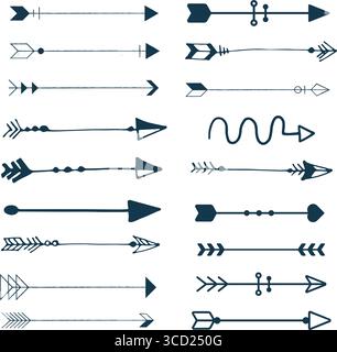 Cette illustration élégante présente une collection de divers dessins de flèches, mettant en valeur diverses formes et styles. Illustration de Vecteur