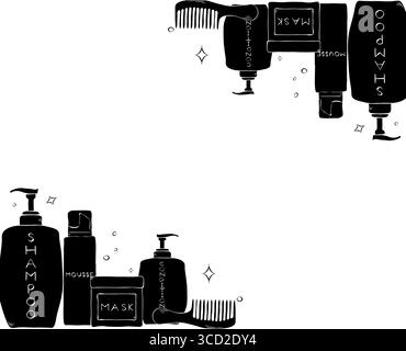 Cadre rectangulaire de traitement capillaire pour composition de salon. Illustration du modèle d'encre de ligne graphique vectorielle. Place pour votre texte, logo. Elément de mode dessiné à la main Illustration de Vecteur