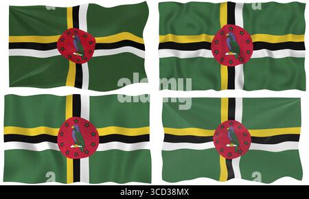 Grande image sur blanc de quatre drapeaux de Dominique Banque D'Images