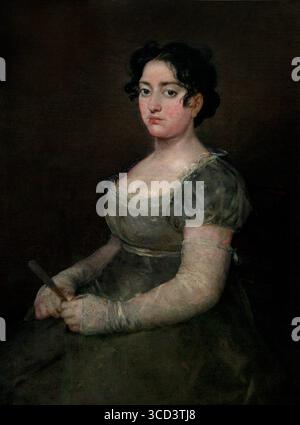 La Dame à éventail par Francisco Jose de Goya y Lucientes 1746 - 1828 Espagne Musée espagnol Louvre France. ( Francisco Goya (né le 30 mars 1746, Fuendetodos, Espagne - décédé le 16 avril 1828, Bordeaux, France) est un artiste espagnol dont les peintures, dessins et gravures reflètent des bouleversements historiques contemporains et influencent d'importants peintres des XIXe et XXe siècles. La série de gravures The Disasters of War (1810-14) enregistre les horreurs de l'invasion napoléonienne. Banque D'Images