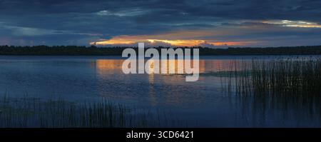 La nature de la Biélorussie, une matinée d'été sereine, une aube lumineuse sur le lac Selyava Banque D'Images