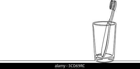 dessin continu d'une seule ligne de brosse à dents dans le gobelet de brosse à dents, illustration vectorielle d'art de ligne Illustration de Vecteur