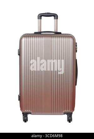 Vue avant de la grande valise de spinner en plastique isolée sur blanc Banque D'Images