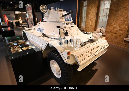 Daimler Ferret Mk II, 4x4 Scout car (White ONU) à l'Imperial War Museum de Londres. Banque D'Images