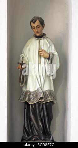 Saint Aloysius Gonzaga, statue sur l'autel de l'église saint Joseph dans Vela Luka, l'île de Korcula, Croatie Banque D'Images