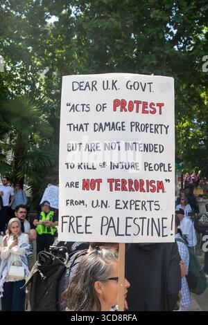 Londres, Royaume-Uni, le 9 août 2025 :- Une manifestation pro Palestine action au Parliament Square Central London Banque D'Images