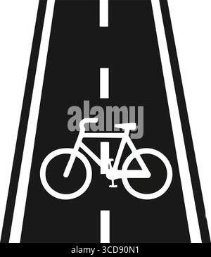 Symbole piste cyclable. Graphique net d'un vélo sur une route, indiquant une voie réservée aux cyclistes. Symbolise le transport urbain sûr et durable et Illustration de Vecteur