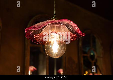 Suspensions suspendues au plafond en verre de style fleuri. Beau lustre Banque D'Images