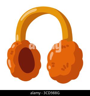 Cache-oreilles moelleux orange. Accessoire automne et hiver. Tenue de temps d'automne. Illustration vectorielle de dessin animé sur fond blanc. Illustration de Vecteur