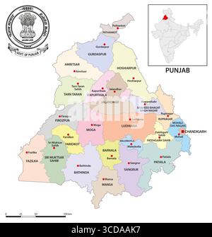 Carte administrative du district du territoire de l'Union indienne du Pendjab Banque D'Images