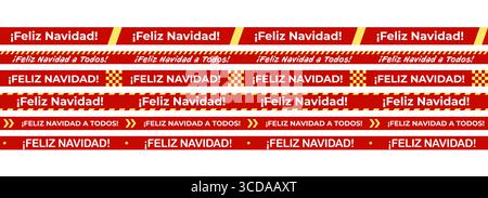 Bandes de texte Feliz Navidad dans le style de ruban d'avertissement rouge et jaune gras, parfait pour l'emballage de Noël, emballage cadeau, étiquettes décoratives, panneaux de vacances Illustration de Vecteur