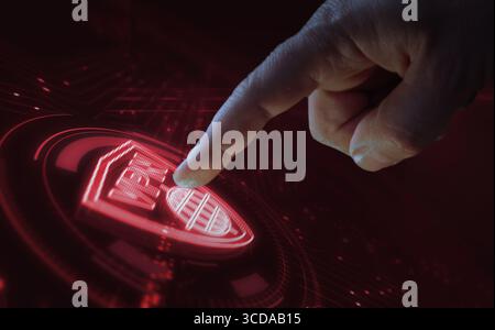 Concept 3d abstrait numérique de symbole de communication de sécurité de réseau privé virtuel VPN. Écran tactile. cybertechnologie et contexte de réseau. M Banque D'Images