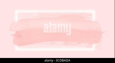 Éclaboussure délicate et rose clair d'aquarelle avec des coups de pinceau expressifs doux et une texture peinte à la main. Abstrait splash fond rose pâle et encadré moderne Banque D'Images
