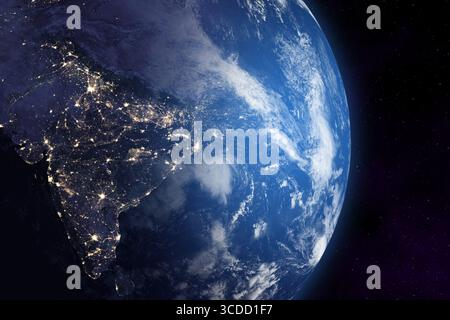 Planète Terre. Asie de l'est et du Sud. Inde ou Bharat, Pakistan, Bangladesh, Chine, Népal, Sri Lanka, Bhoutan. Eléments d'image fournis par la NASA. Banque D'Images