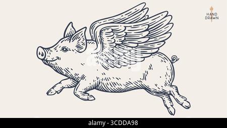Fly piggly, cochon, porcelet avec des ailes Illustration de Vecteur
