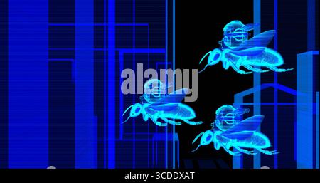 abeille avec puce de contrôle intégrée, ai, rendu 3d. Banque D'Images