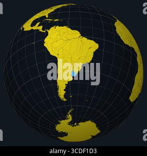 Uruguay sur Globe. Vue du pays sur la carte du monde dans la palette de couleurs Charcoal Bright Yellow. Uruguay forme sur la carte Illustration de Vecteur