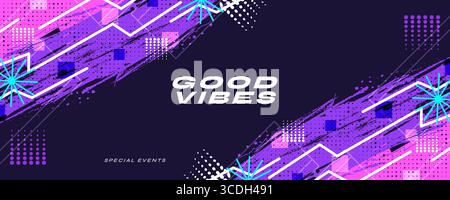 Arrière-plan abstrait énergique avec couleurs néon, contours et effets de demi-teinte. Convient pour les flyers de fête, la musique et les éléments de conception d'événements sportifs Illustration de Vecteur
