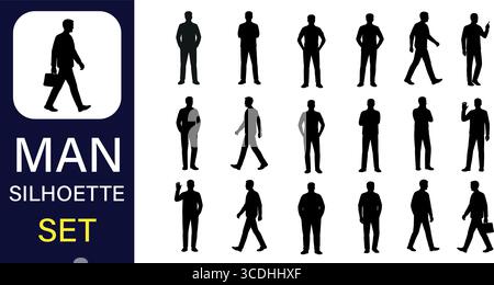 Diverses silhouettes d'homme présentent diverses poses et activités commerciales, parfaites pour les présentations professionnelles Illustration de Vecteur