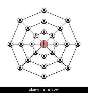 illustration du réseau d'entreprise avec figure de patron central connectée aux employés, symbolisant la hiérarchie de l'entreprise, le travail d'équipe et la communication. Idéal pour Illustration de Vecteur