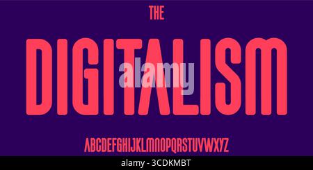 Grand alphabet étroit, lettrage sans serif arrondi gras, police tech futuriste pour logo EDM, titre cyber sport, interface numérique, affichage moderne Illustration de Vecteur
