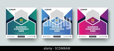 Modèle d'annonce de publication ou de bannière Web de médias sociaux carré de conférence commerciale numérique abstrait. Conférence d'affaires numérique créative en ligne, bannière en ligne Illustration de Vecteur